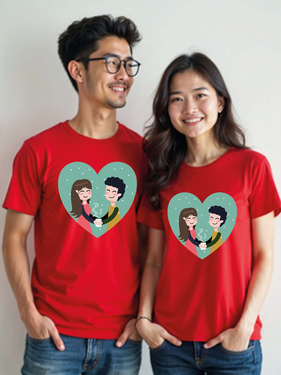 Valentine’s Cartoon Couple Matching Tee Lovers Edition – Shop Now