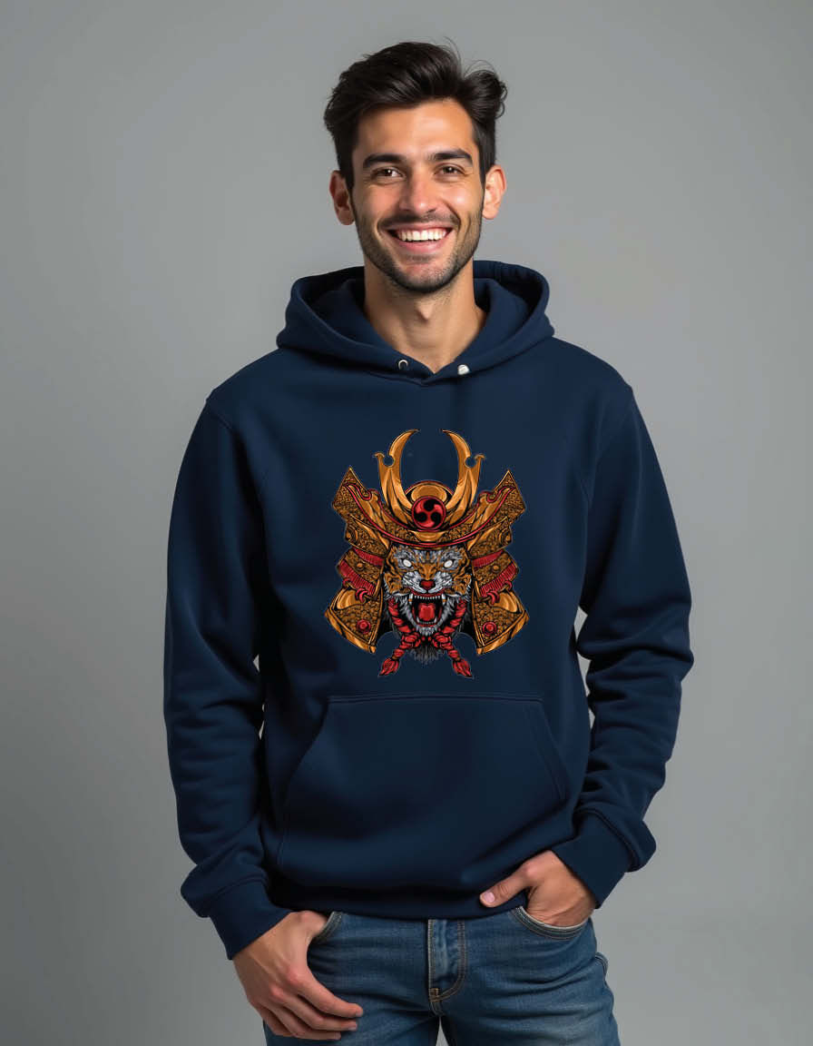 Thumbnail: Samurai Oni Warrior Mask Casual Unisex Printed Graphic Hoodies For Men & Women