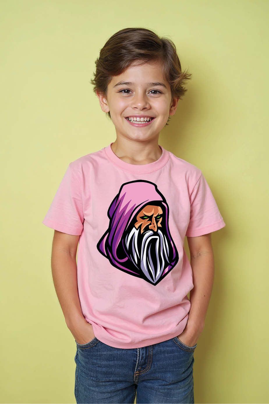 Cool Wizard Cartoon Printed Kids T-Shirt – Magical Graphic Design Tee