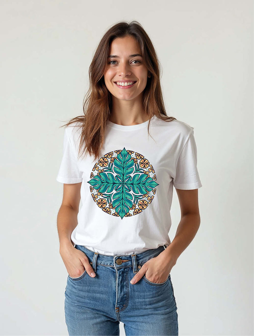 Botanical Leaf Mandala Classic Women’s Printed Graphic Streetwear T-Shirt – Fast
