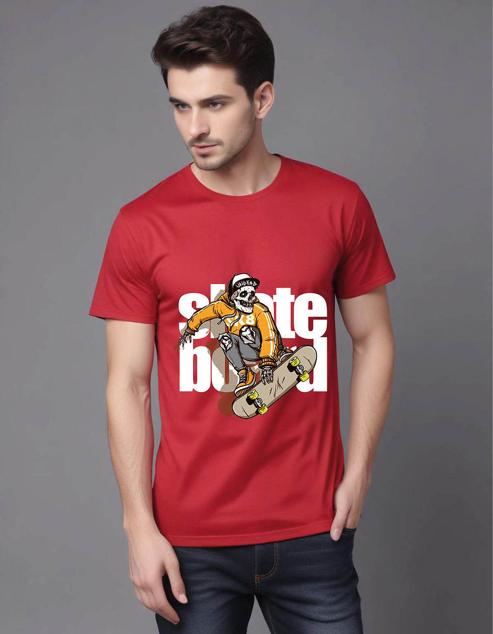 Thumbnail: hand drawn style drunken man riding skateboard mens printed graphic t shirt