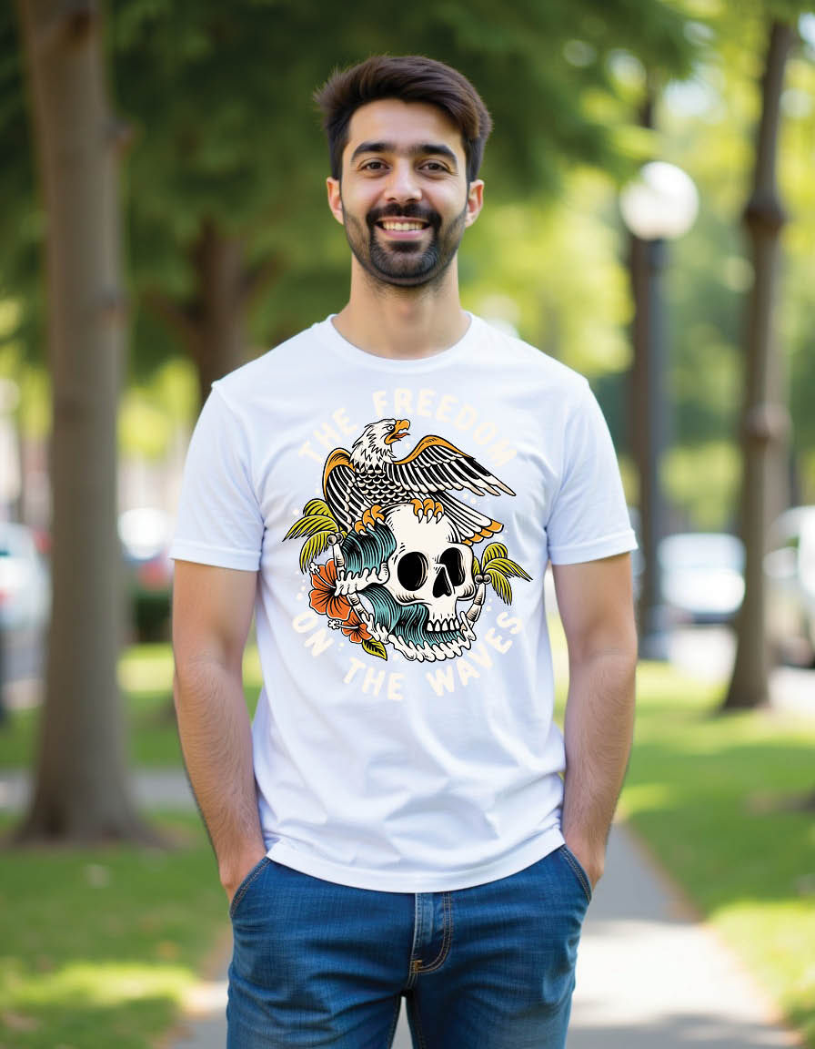 Thumbnail: skull eagle surfing skull eagle eagle surfing mens printed graphic t shirts