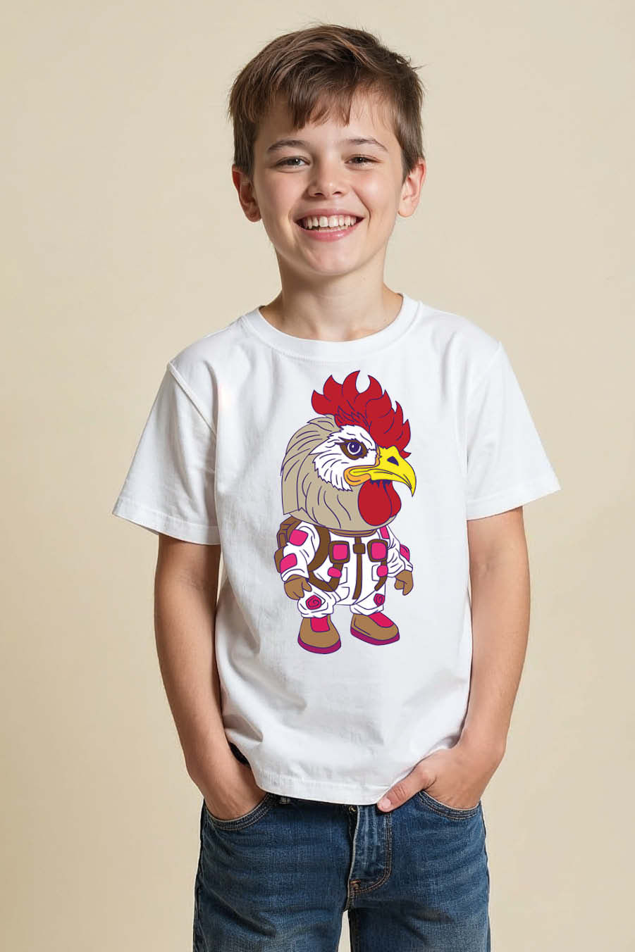 Thumbnail: Stylish Chicken Hero Kids T-Shirt – Funky Rooster in Cool Outfit Graphic Stylish