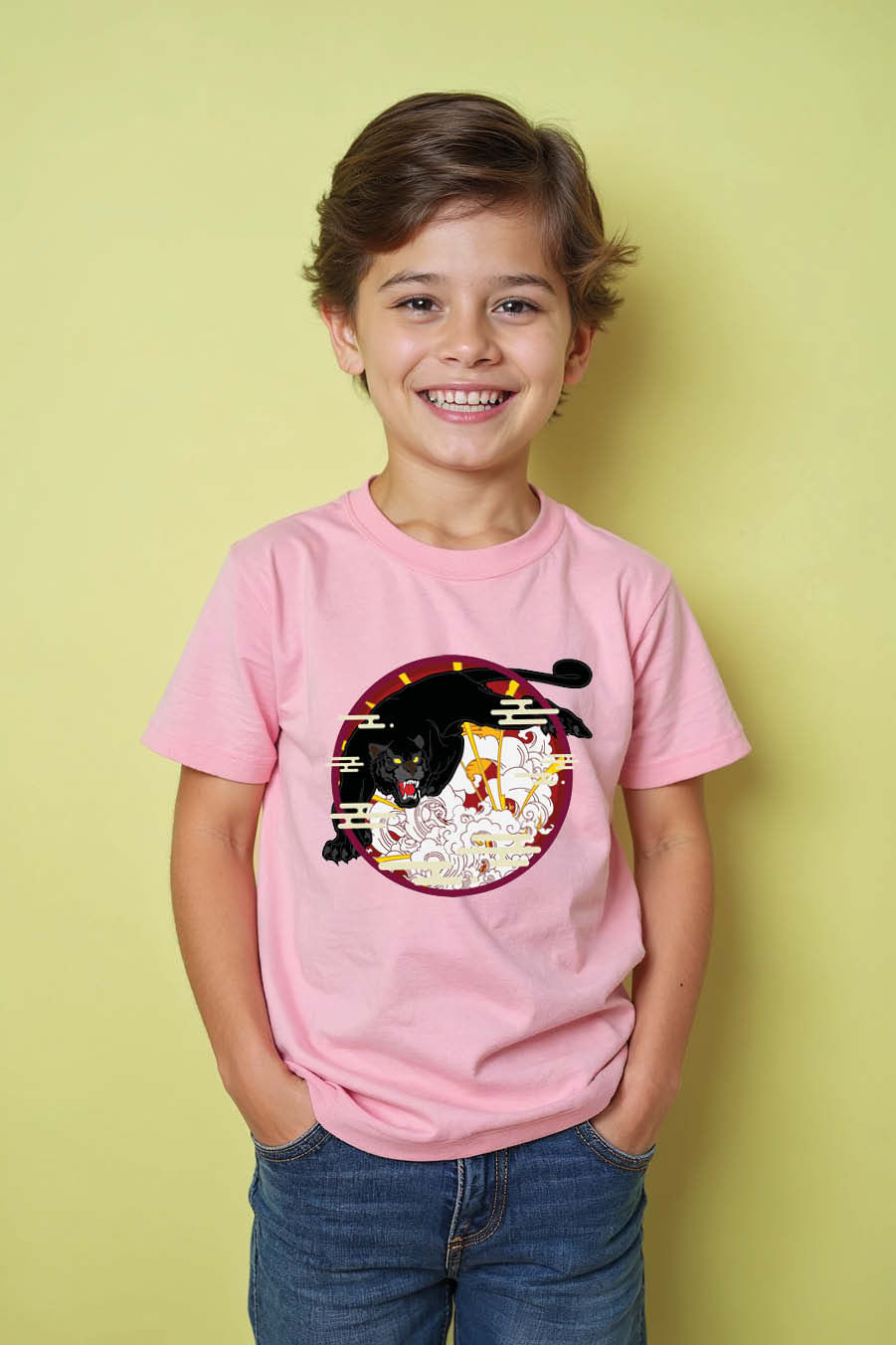 Thumbnail: Roaring Black Panther and White Dragon Graphic Modern Casual Kids Printed