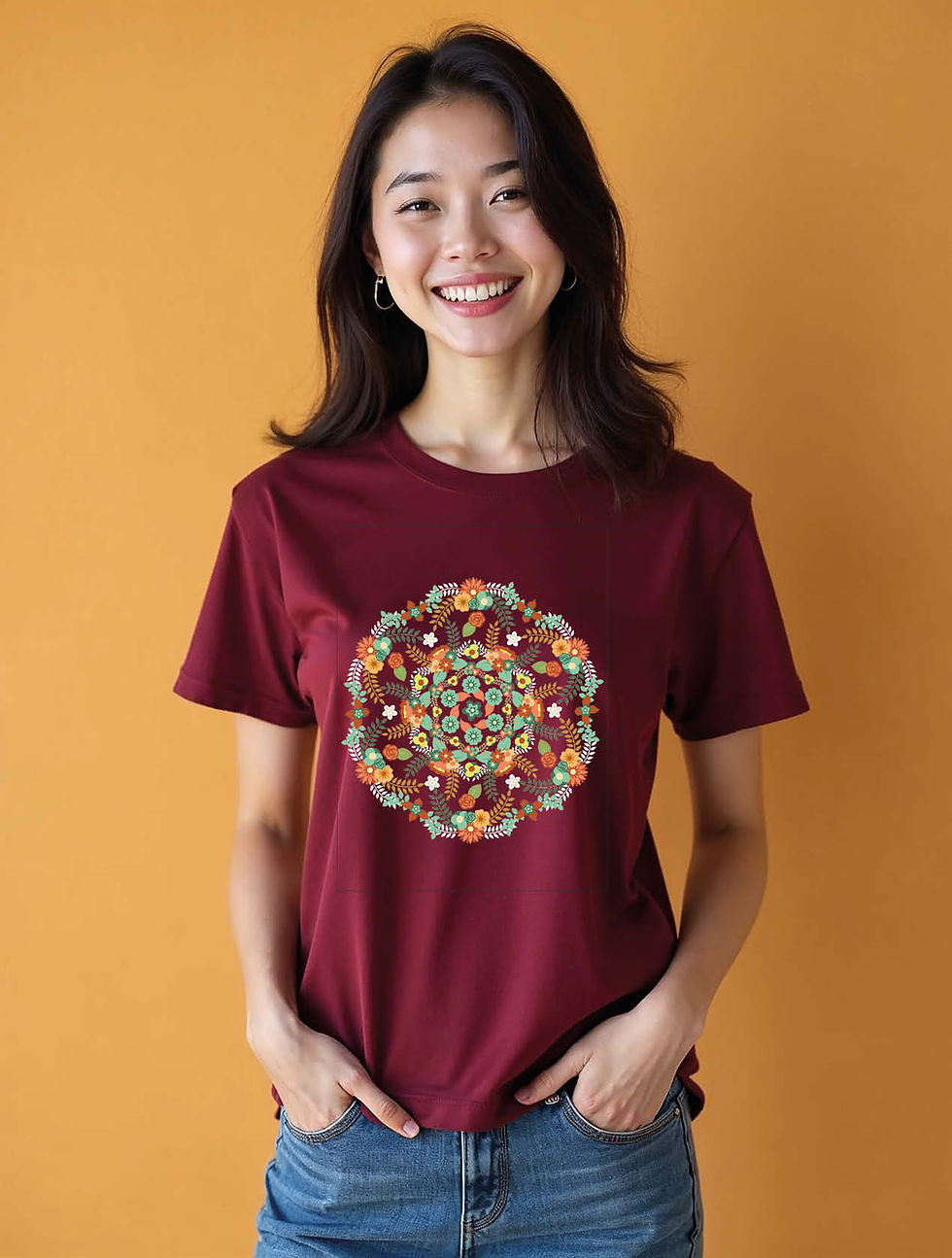 Thumbnail: Floral Wreath Mandala Classic Women’s Printed Graphic Streetwear T-Shirt