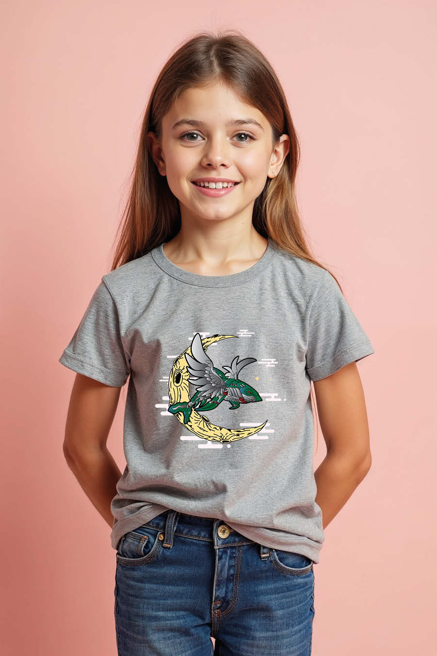 Thumbnail: Dragon or Eagle Perched on Crescent Moon Graphic Playful Stylish Kids Graphic