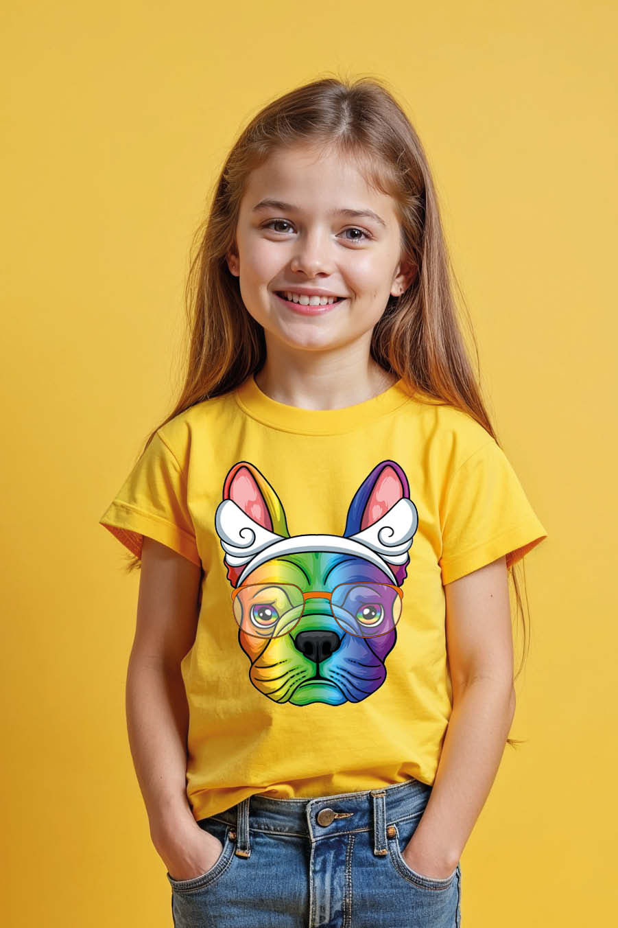 Thumbnail: Rainbow French Bulldog with Angel Wings and Glasses T-Shirt Buy Now
