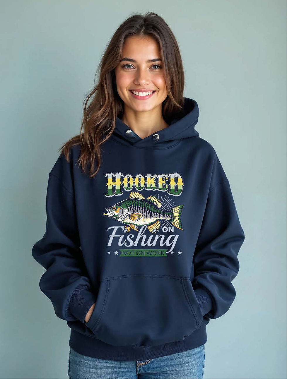 Thumbnail: hooked on fishing not on work Woman's Printed Graphic Hoodies