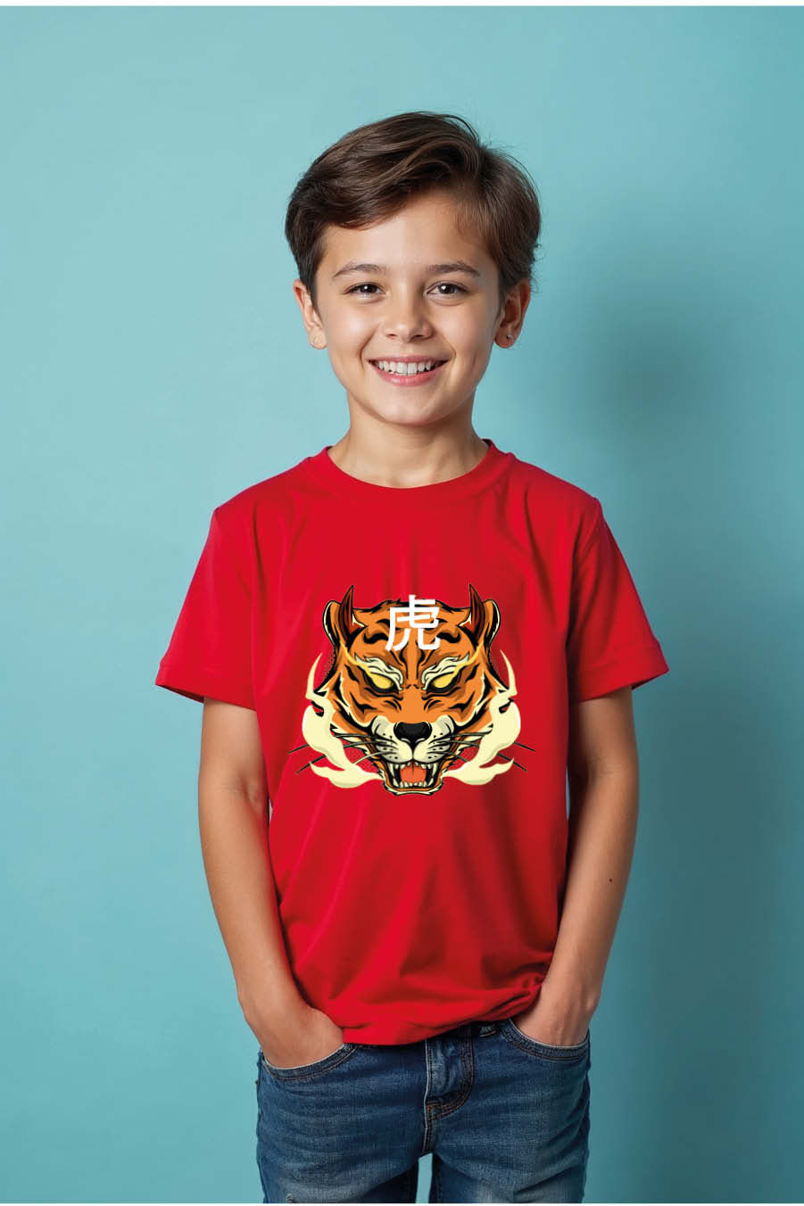 Thumbnail: Furious Tiger Head Japanese Graphic T-Shirt Trendy Casual Kids Printed T-Shirt