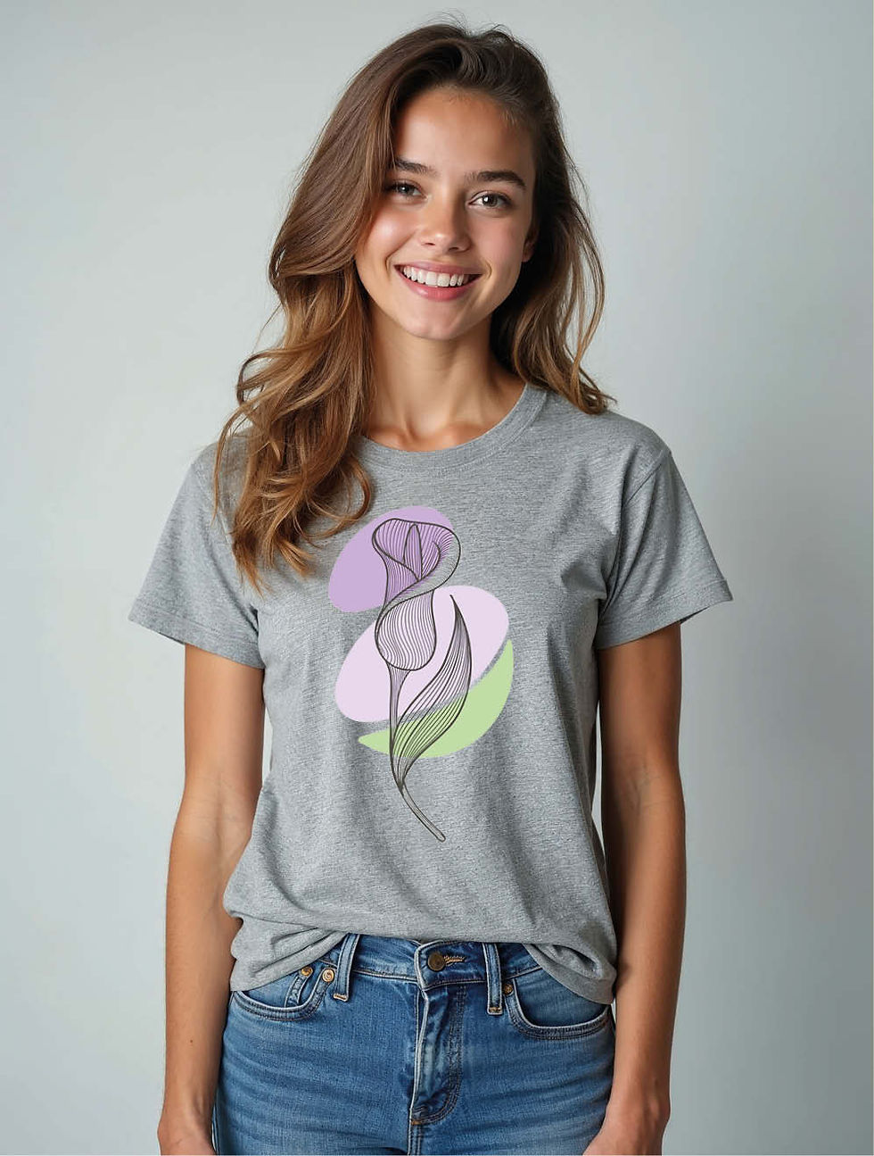 Thumbnail: Abstract Calla Lily Line Art Urban Women’s Printed Graphic Streetwear T-Shirt