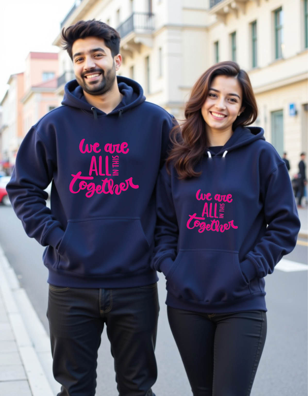 we are all in this together Streetwear Printed Graphic Couple Hoodies