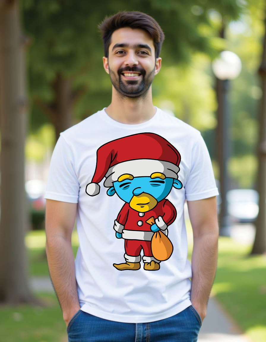 Thumbnail: four little cute santa hand drawn style mens printed graphic t shirt