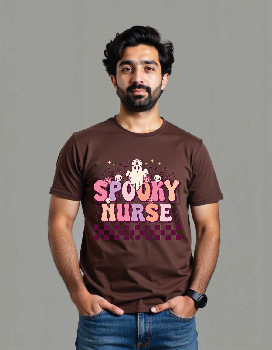 Thumbnail: spooky nurse retro groovy halloween mens printed graphic t shirt