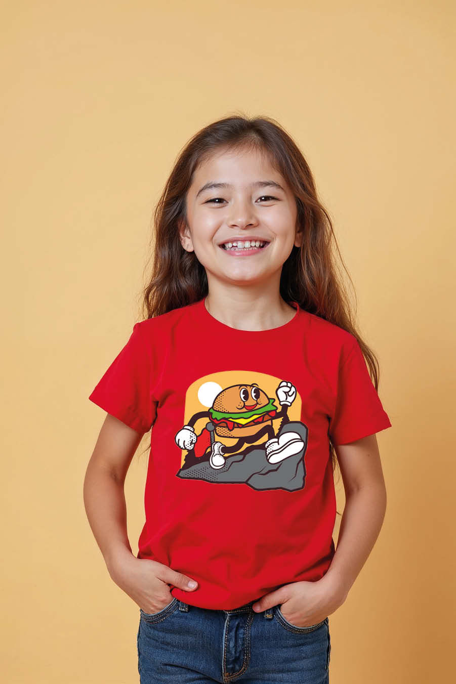 Thumbnail: Burger Cartoon Cool Casual Kids Printed T-Shirt – Graphic Print Design for Boys
