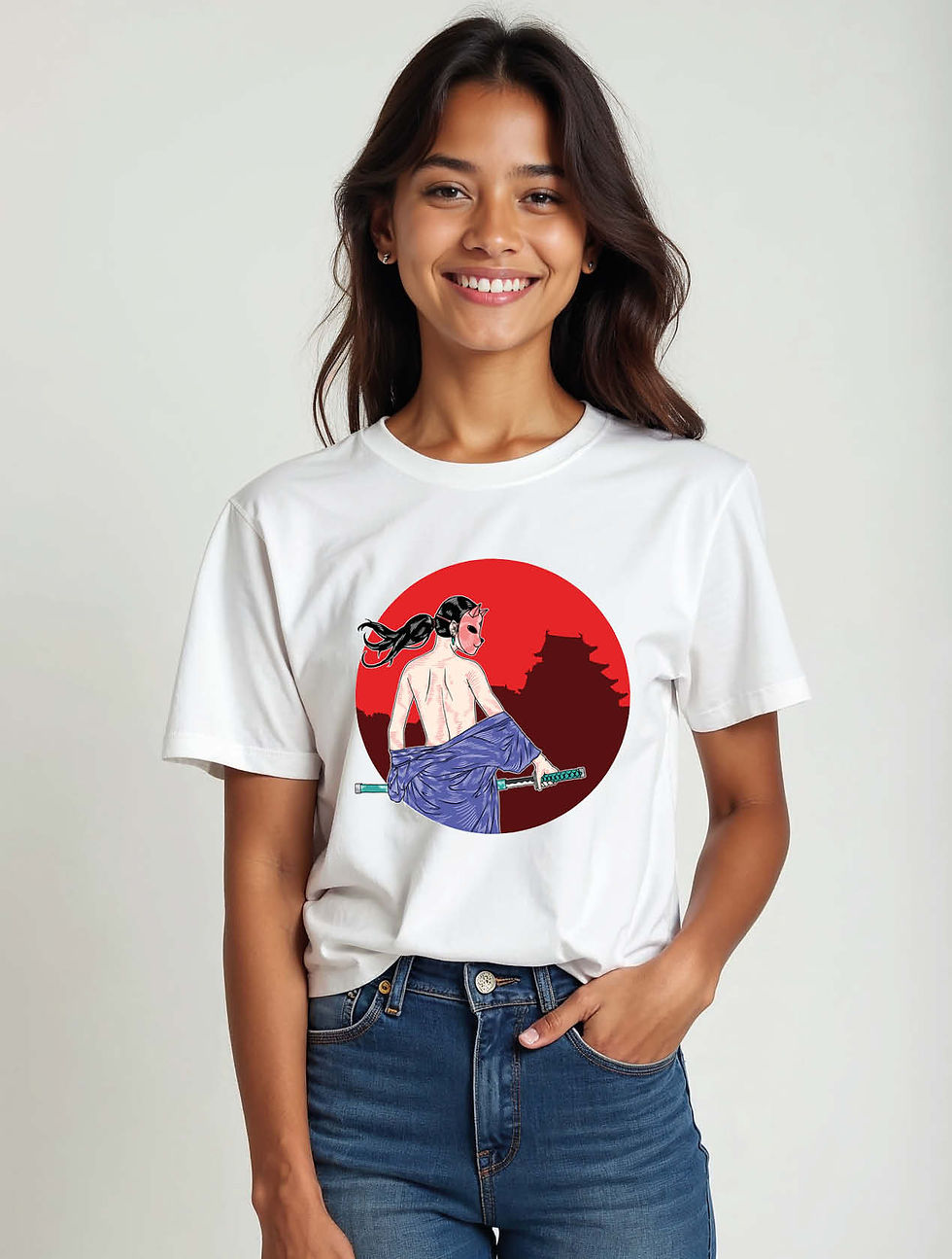 Thumbnail: Samurai Sunset Urban Women’s Printed Graphic  T-Shirt – Hot Deal