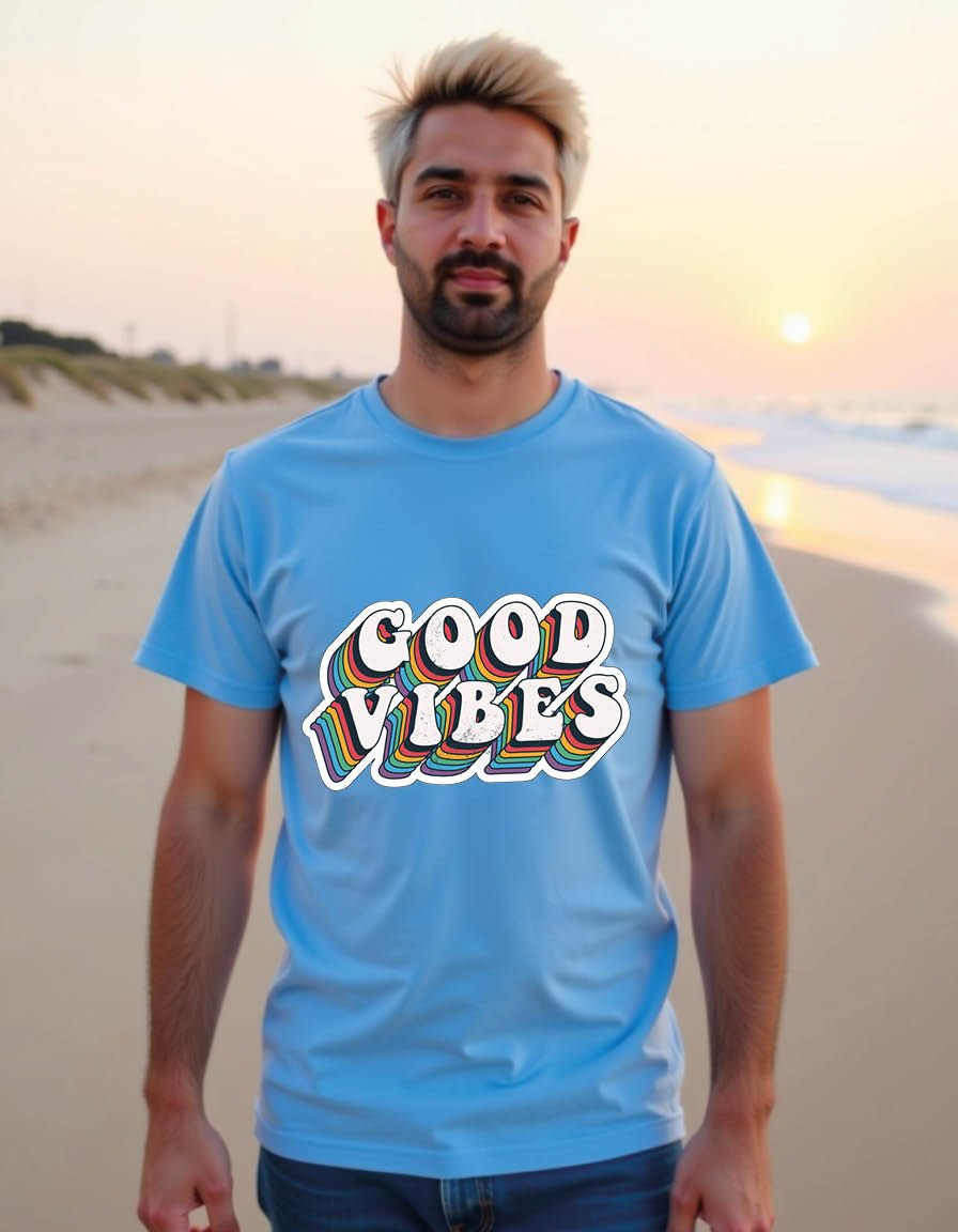 Thumbnail: good vibes lettering mens printed graphic t shirts