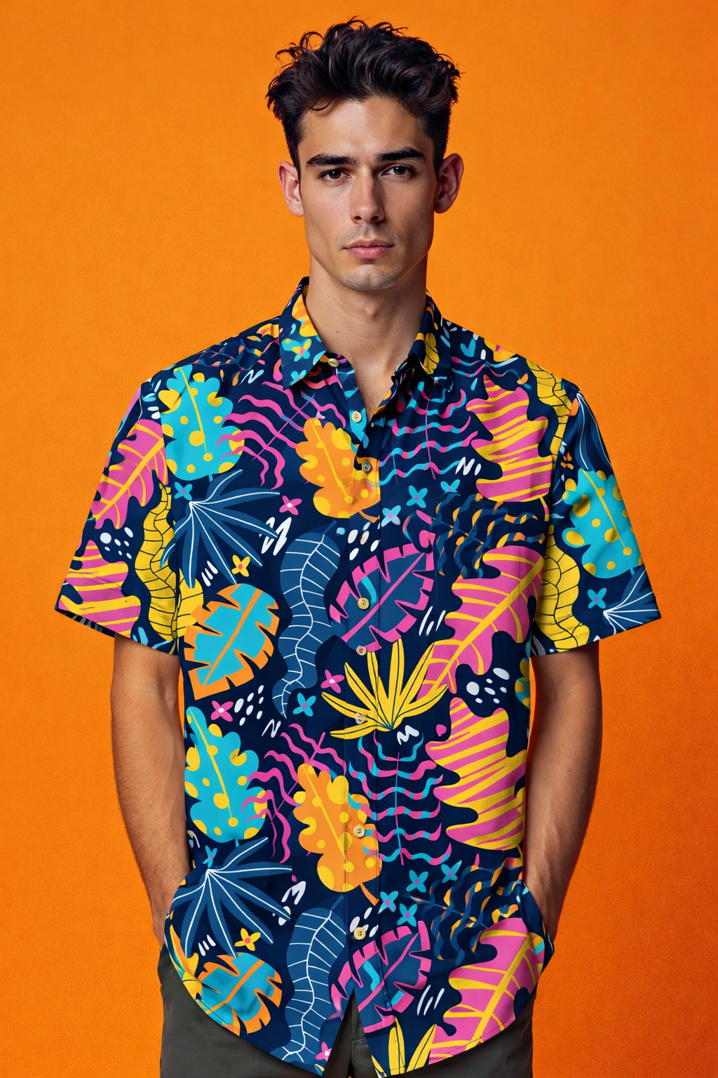 Botanical Neon Leafs Colorful Design Artistic Patterned Oversized Shirt