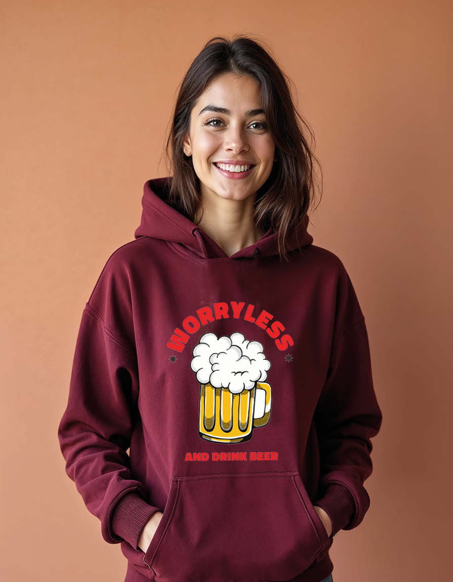 Thumbnail: worryless and drink beer Unisex Graphic Printed Hoodies for mens & womens