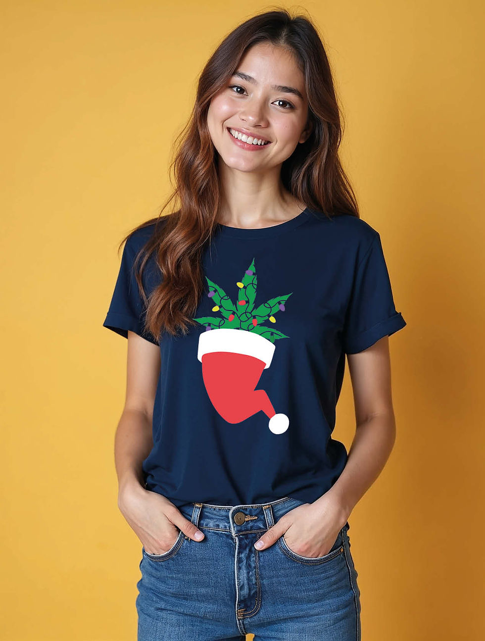 Thumbnail: Cannabis Leaf Christmas Santa Hat Chic Women’s Printed Graphic Streetwear Tees