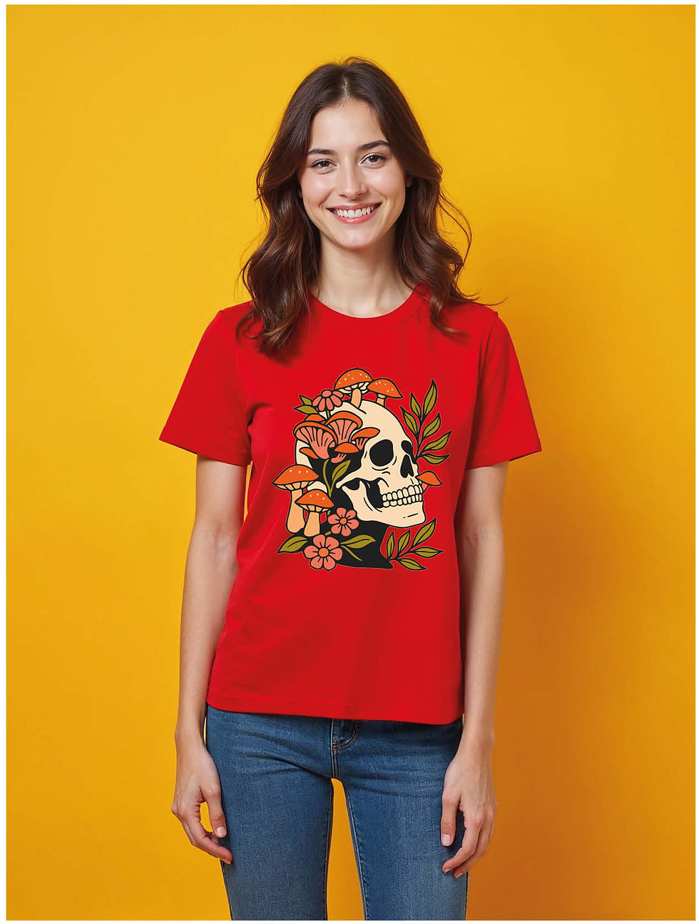 Thumbnail: Botanical Mushroom Skull Trendy Women’s Printed Graphic Streetwear T-Shirt