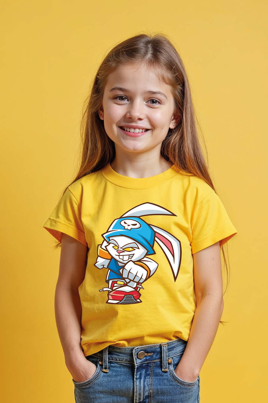 Thumbnail: Mischievous Rabbit Skateboarder Graphic T-Shirt Premium Kids Graphic Tee