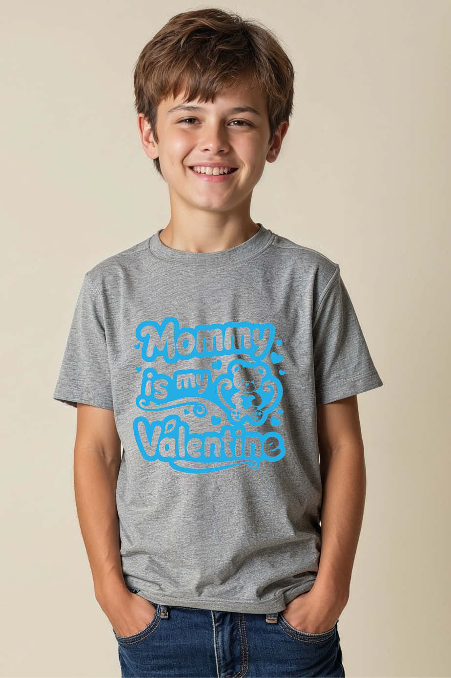 Thumbnail: mommy is my valentine Premium Trendy Printed Tee for Kids – Typography Print