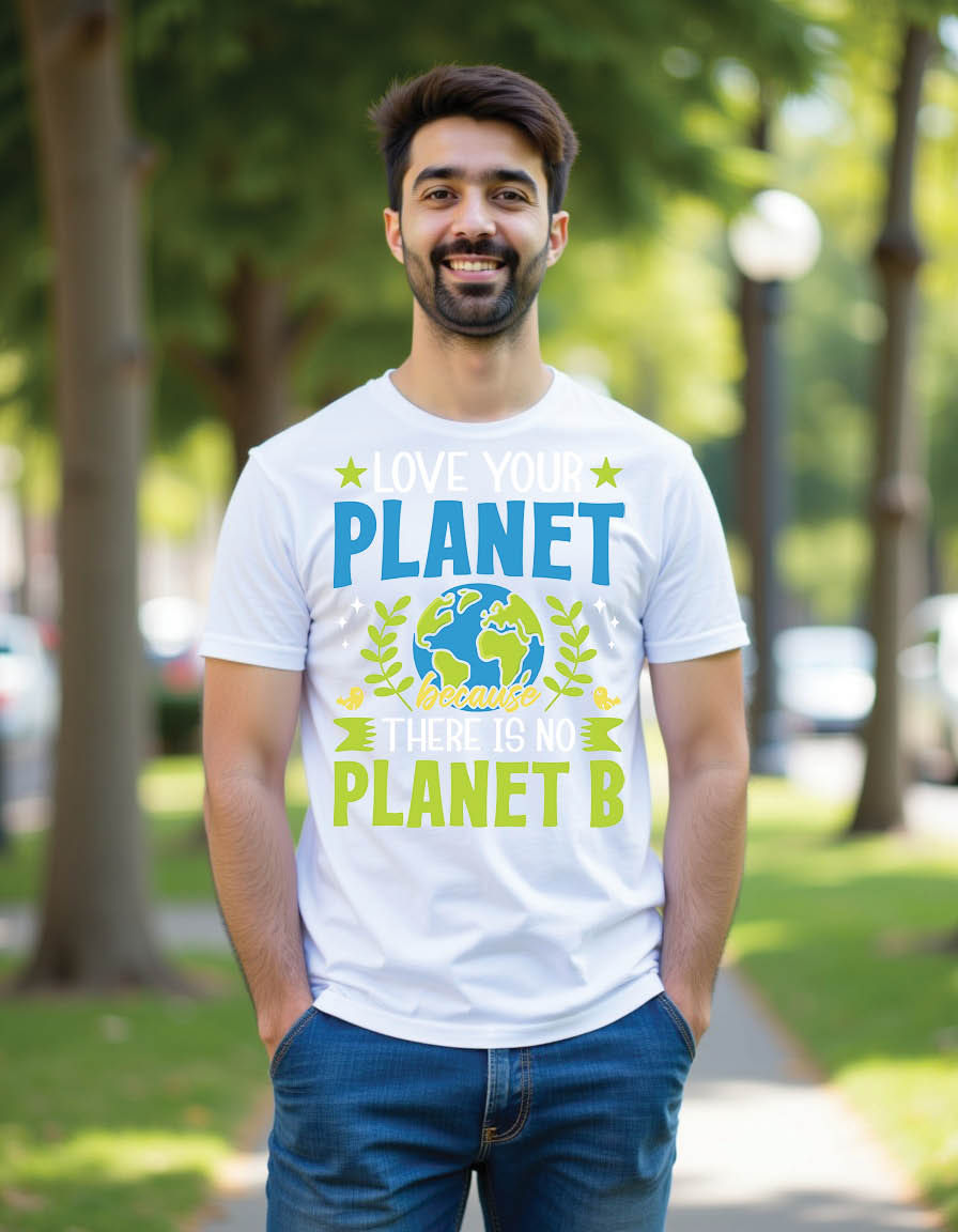 Thumbnail: love planet because there is no planet b earth day mens printed graphic t shirt