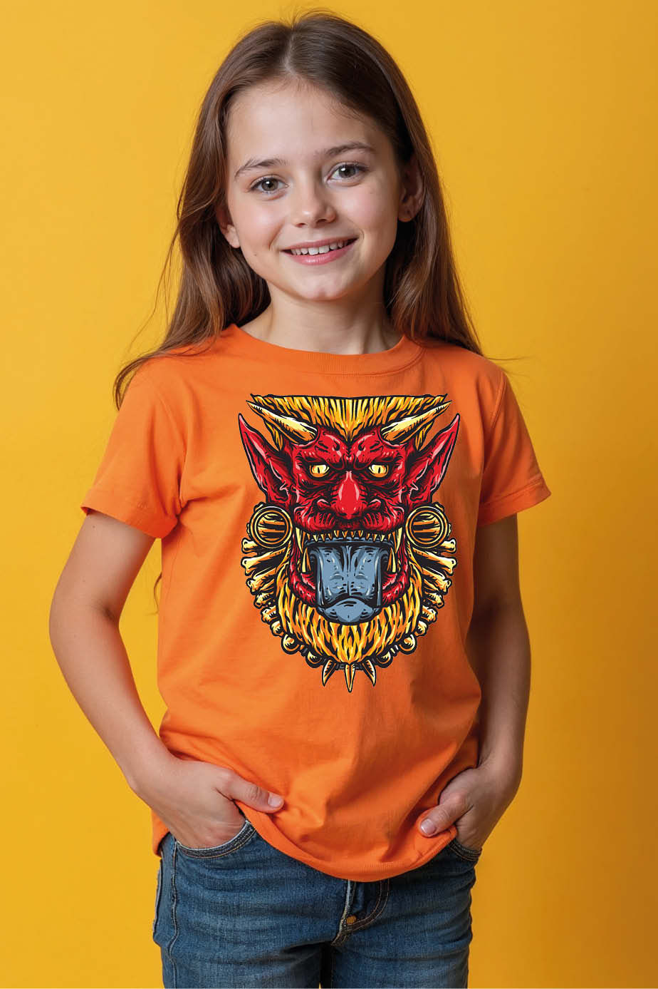 Thumbnail: Colorful Demon Beast Graphic T-Shirt for Kids – Bold Unisex Tee for Boys & Girls