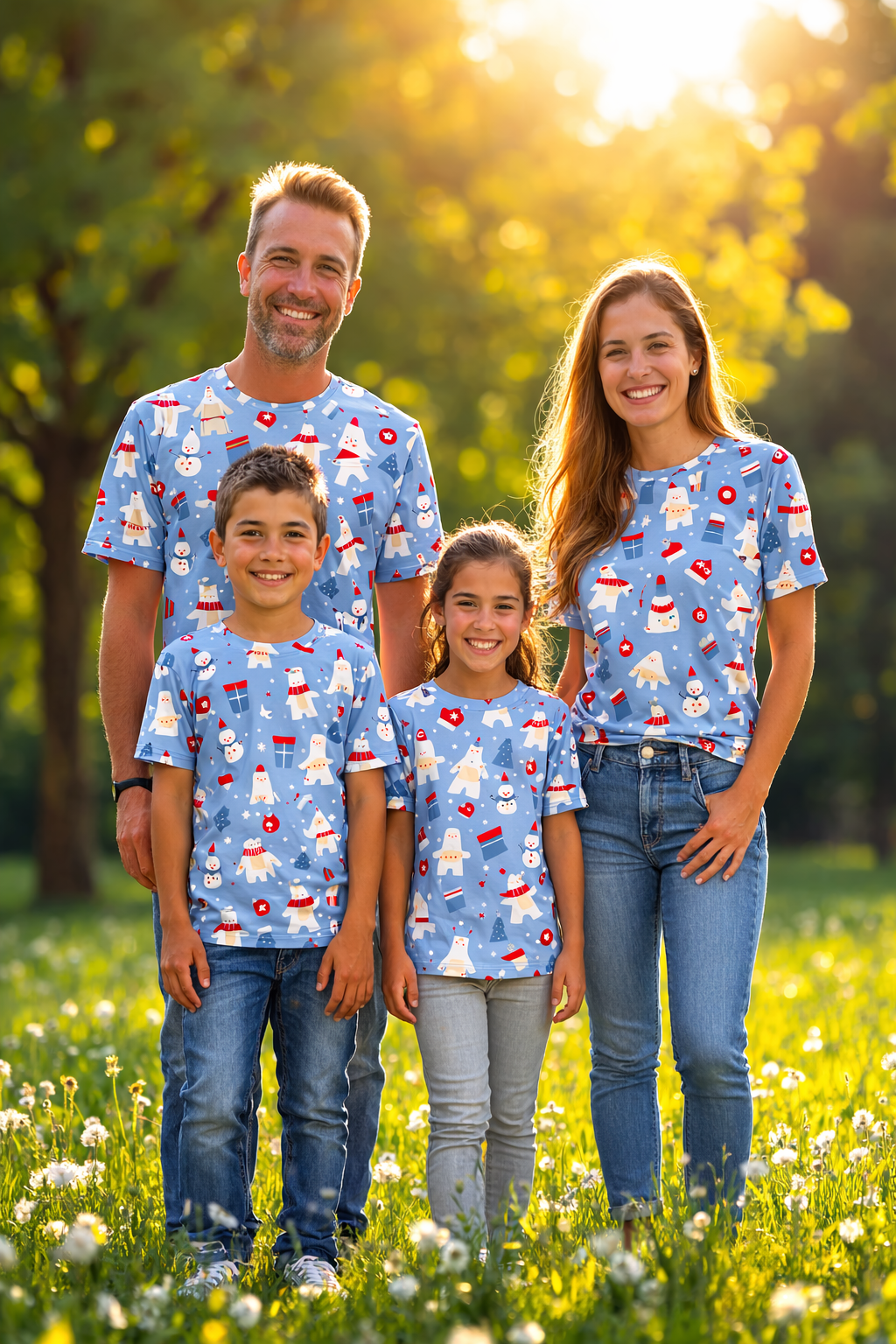 Christmas-themed family matching printed t-shirts pack of 4