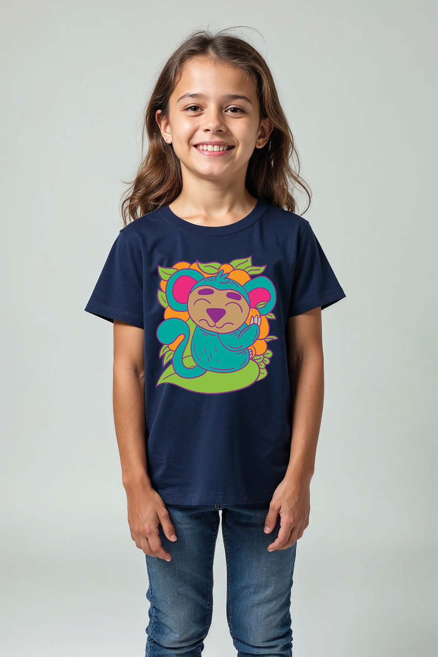 Thumbnail: Colorful Cartoon Monkey with Oranges Kid's T-Shirt Premium Quality