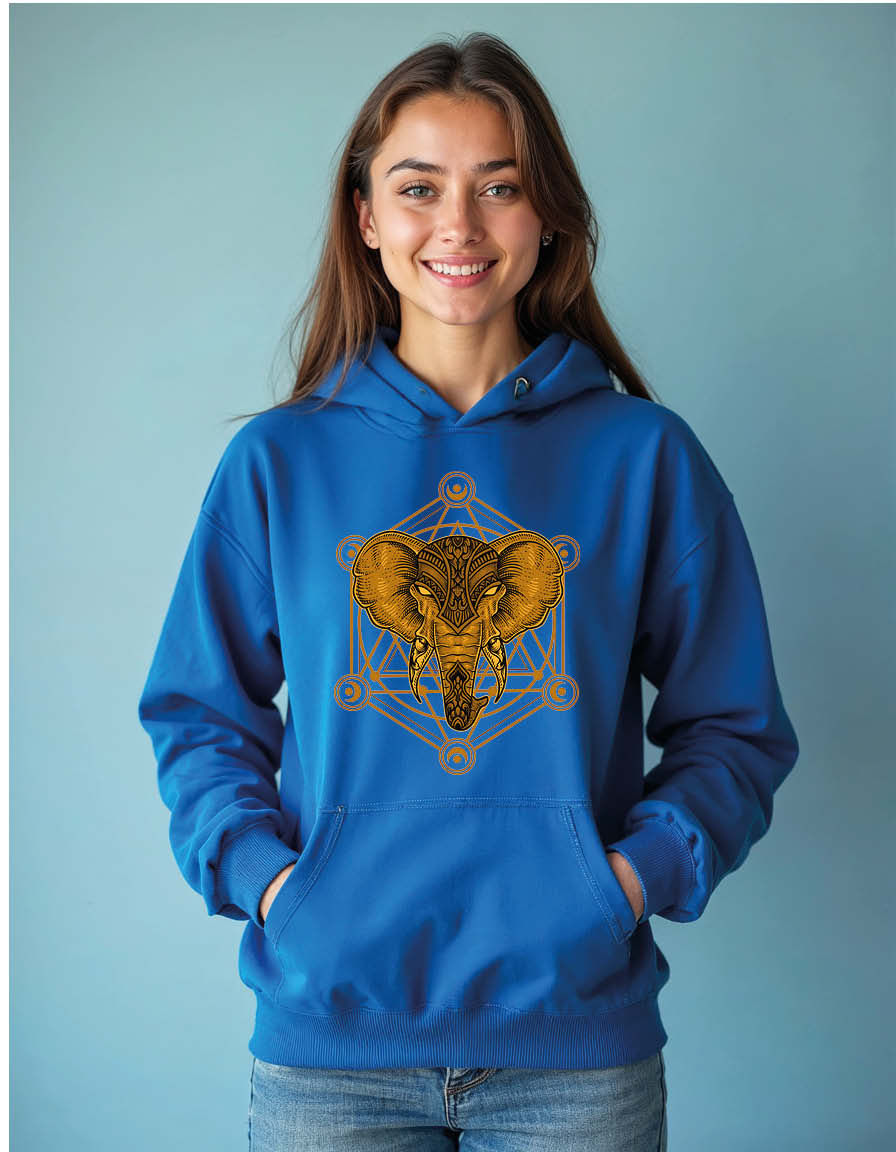 Thumbnail: Sacred Geometry Elephant Emblem Unisex Graphic Printed Hoodies for mens & womens