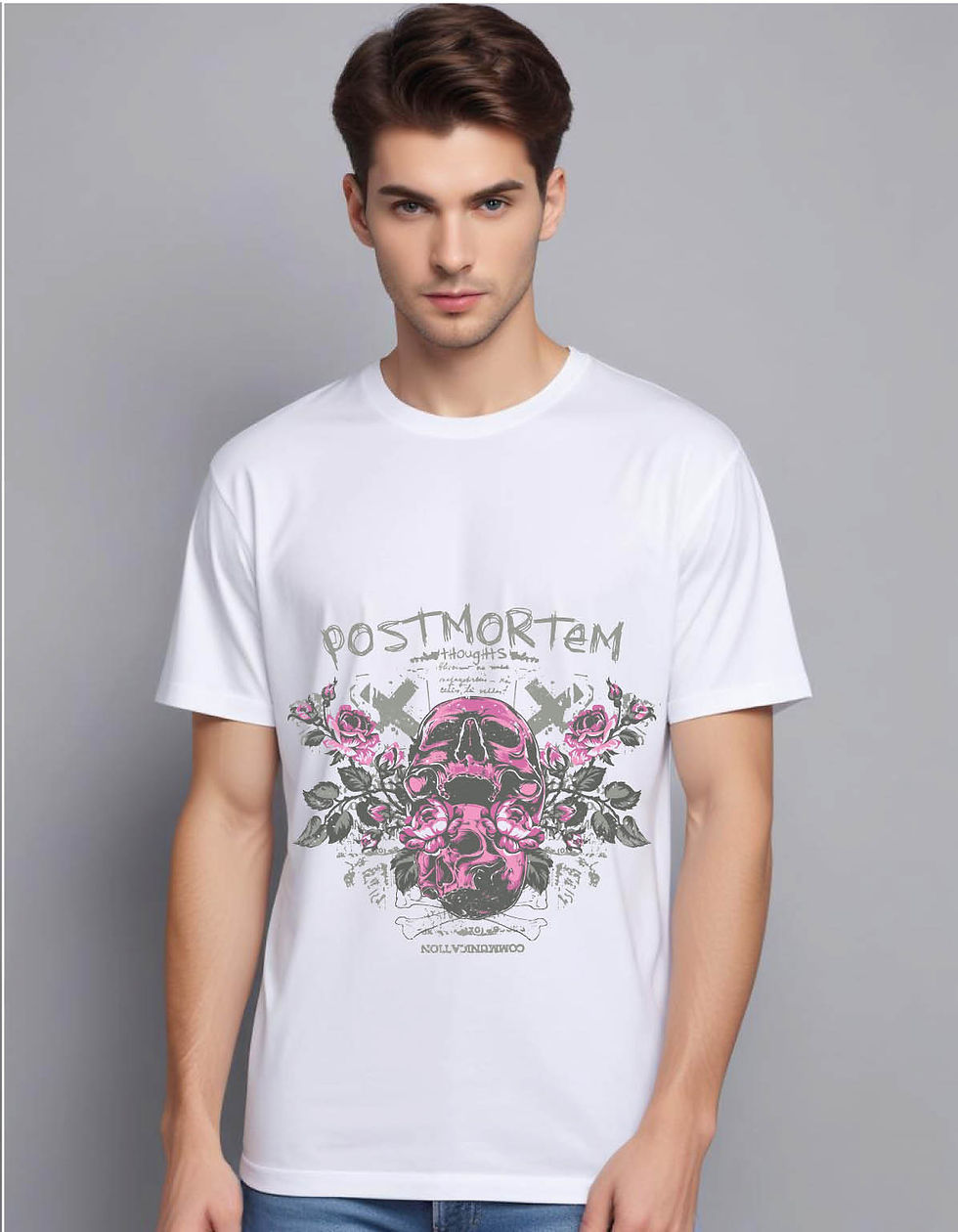 Thumbnail: double skulls invaded by flowers leaves vintage mens printed graphic t shirt