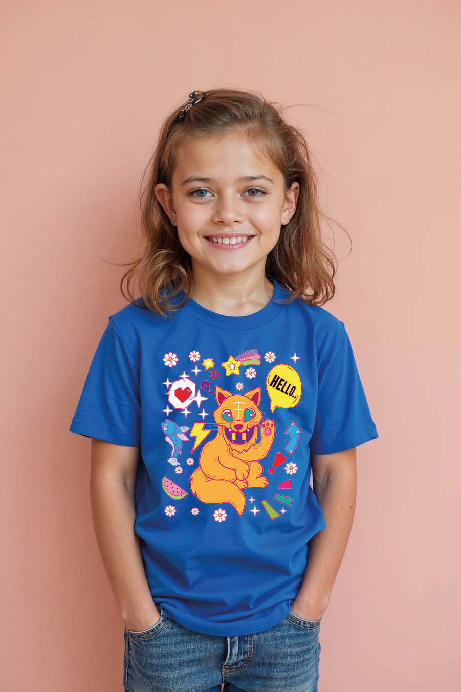 hello cartoon Colorful Cute Kids Typography T-Shirt – Cartoon Print Design
