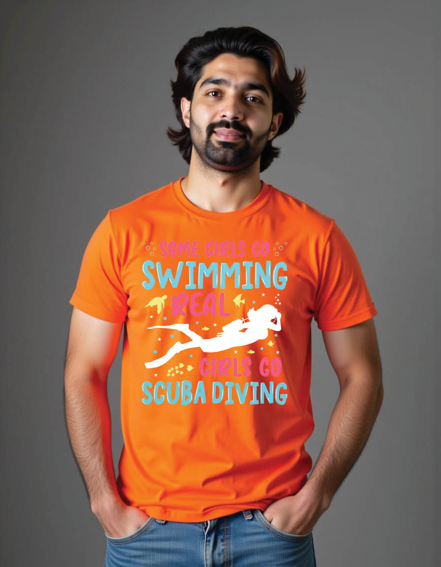 Thumbnail: some girls go swimming real girls go scuba mens printed graphic t shirt