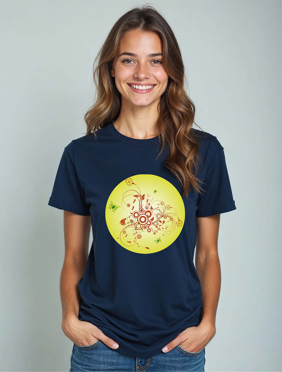 Thumbnail: Sun Abstract Floral and Swirl Modern Women’s Printed Graphic Streetwear T-Shirt