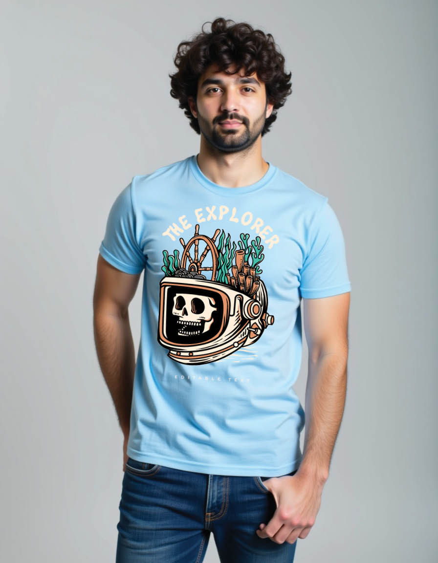 Thumbnail: skeleton with diving helmet deep sea mens printed graphic t shirts