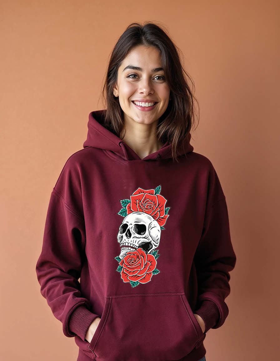 Thumbnail: Skull with Twin Roses Unisex Graphic Printed Hoodies for mens & womens