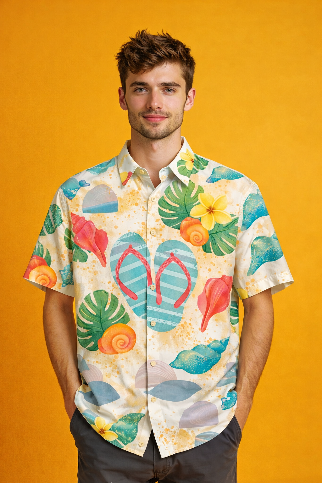 Beach Vibes Bold Design Patterned AOP Oversized Shirt – Exclusive Wear