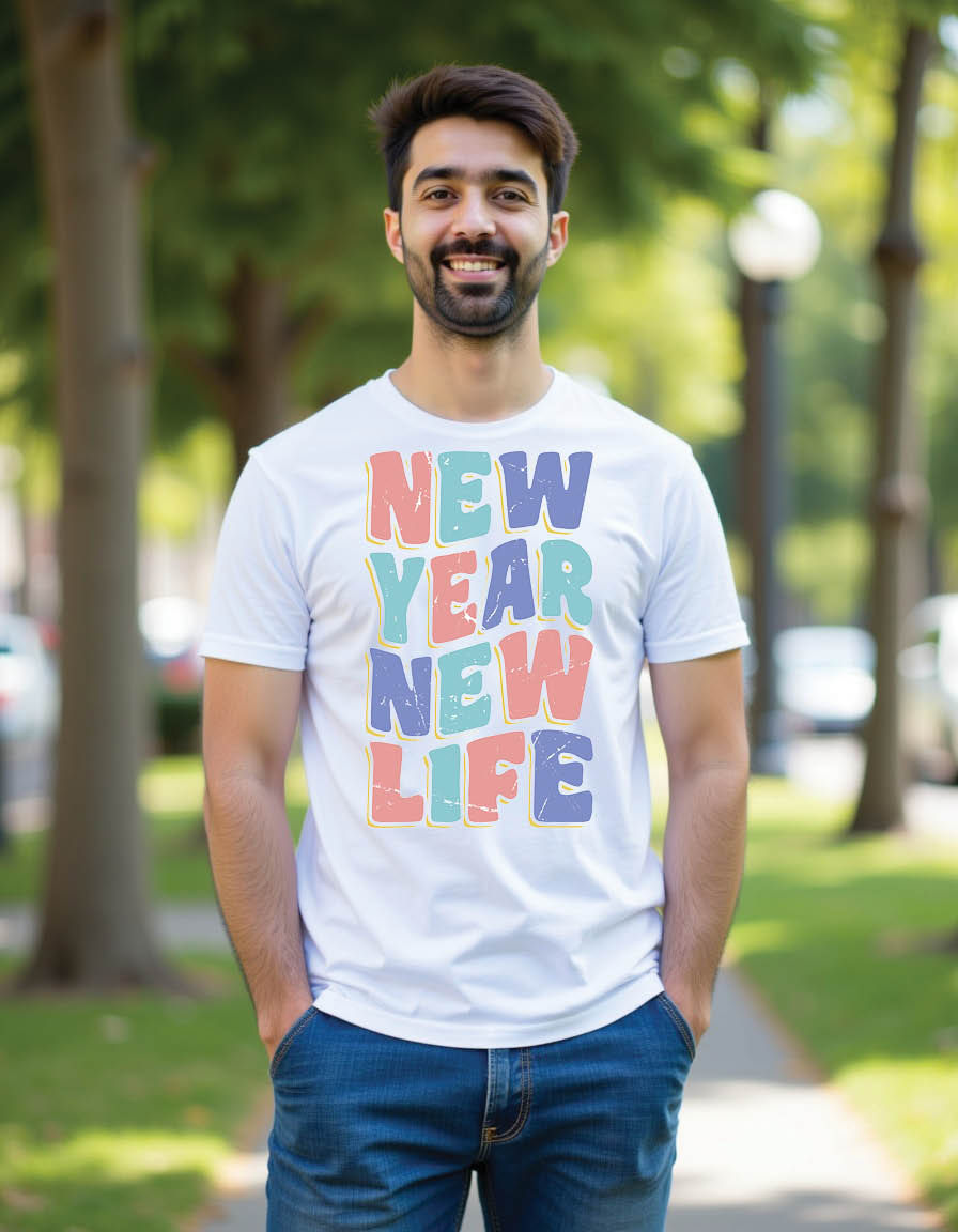Thumbnail: new year new life groovy happy new year retro mens printed graphic t shirt