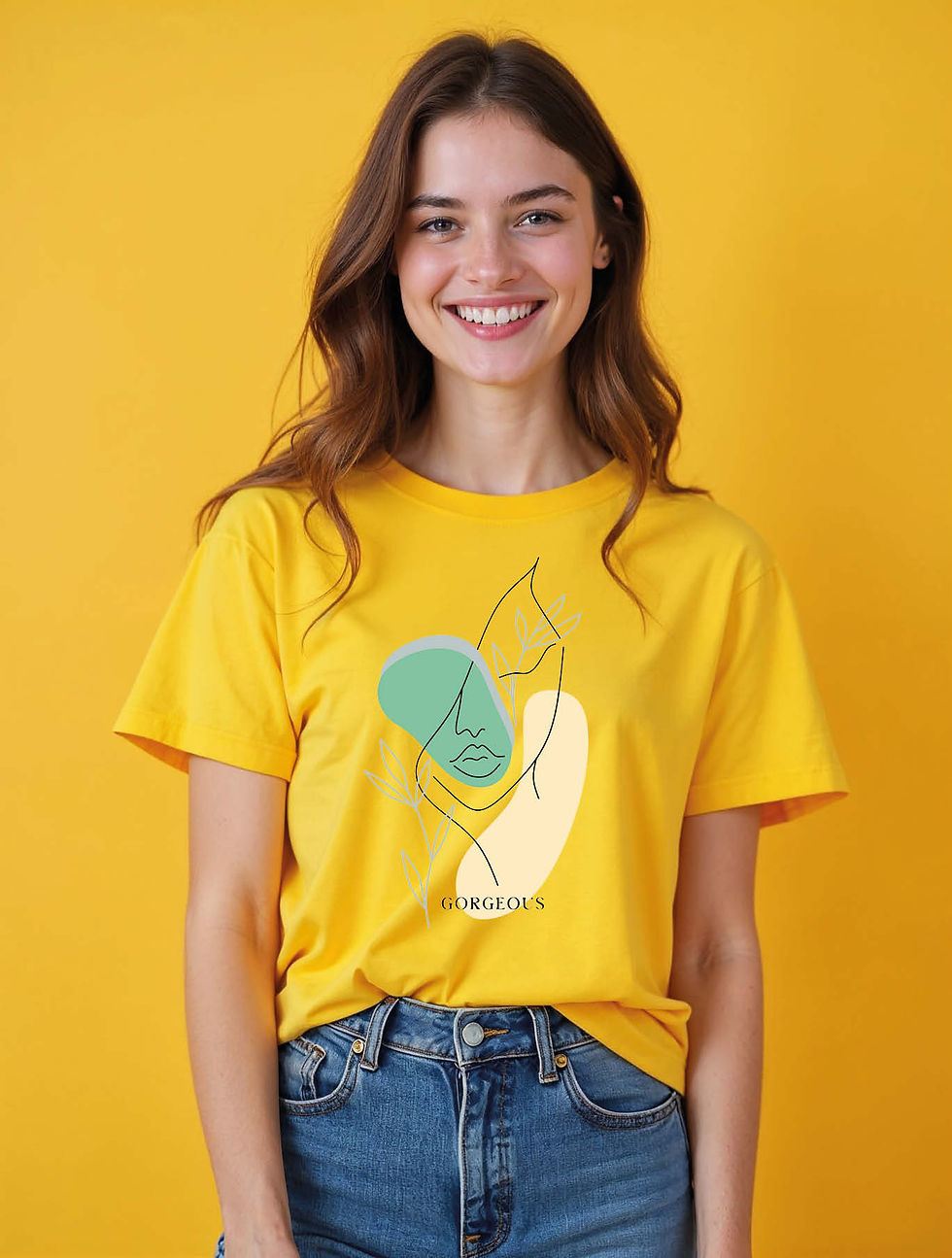 Thumbnail: Abstract Minimalist Face and Leaf Line Art Chic Women’s Graphic T-Shirt – Hot