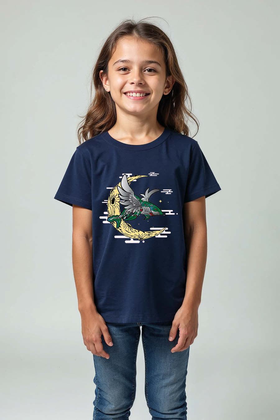 Thumbnail: Dragon or Eagle Perched on Crescent Moon Graphic Playful Stylish Kids Graphic