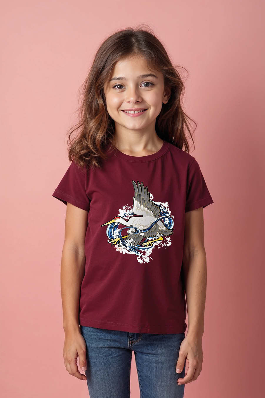 Thumbnail: Kids' Japanese Cranes and Great Wave Graphic T-Shirt Colorful Cool Cartoon Kids