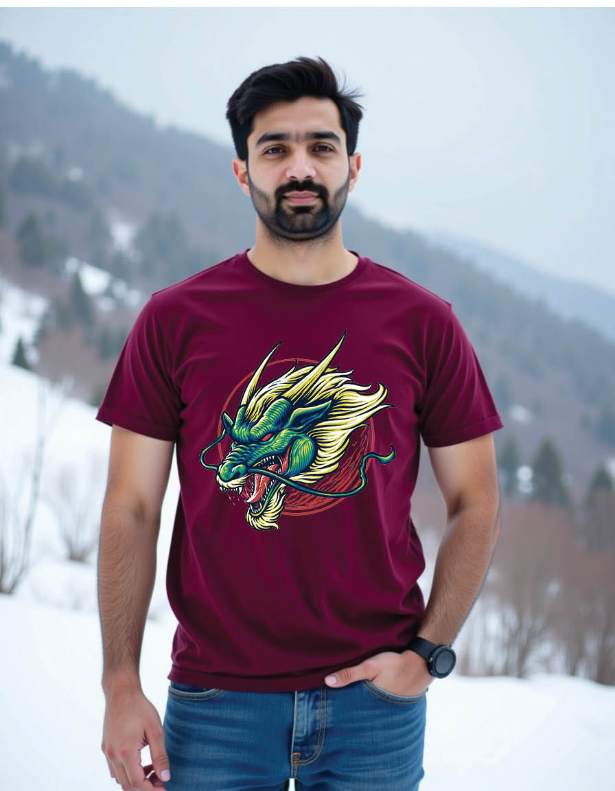 Thumbnail: chinese green dragon head mens printed graphic t shirt