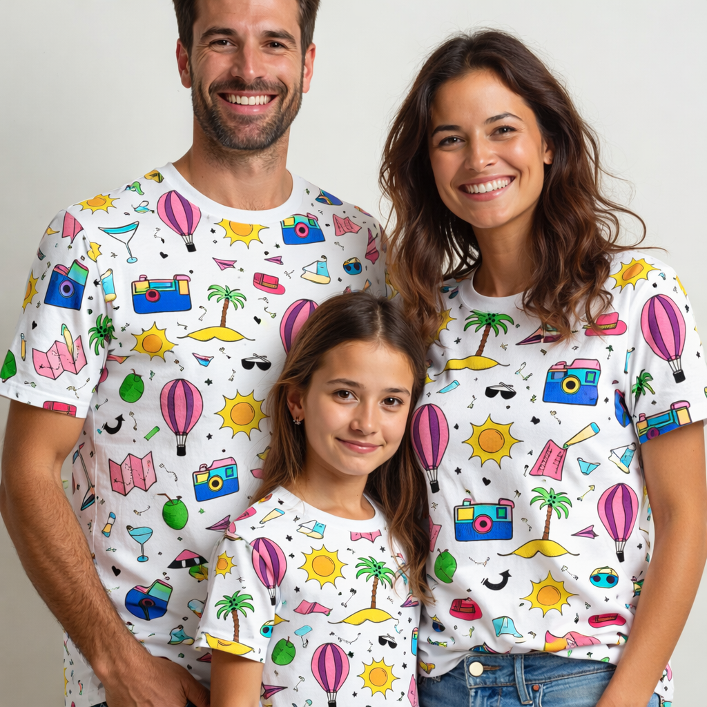 Family vacation vibes in matching printed tshirts pack of 3