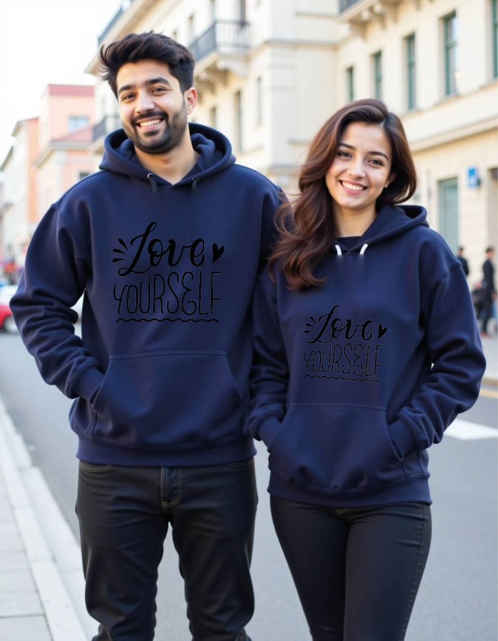 Thumbnail: love yourself Cool Printed Graphic Couple Hoodies