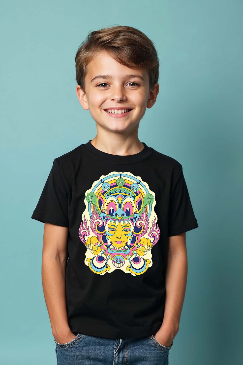 Thumbnail: Psychedelic Hindu Deity Goddess Graphic Kid's T-Shirt Playful Cool  Kids