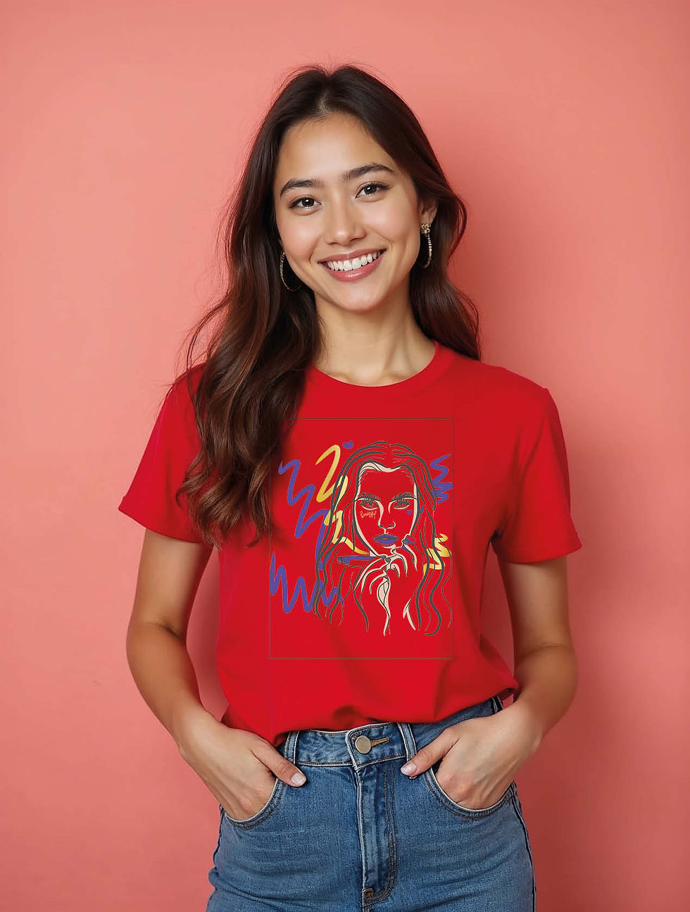 Thumbnail: Blue Line Art Casual Women’s Printed Streetwear T-Shirt – Fast Delivery