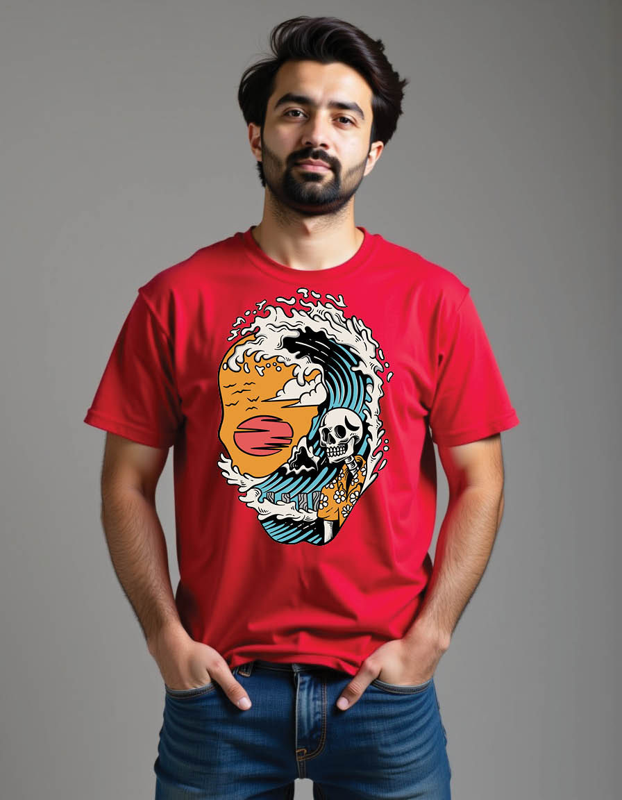 Thumbnail: skeleton with waves summer apparel mens printed graphic t shirts