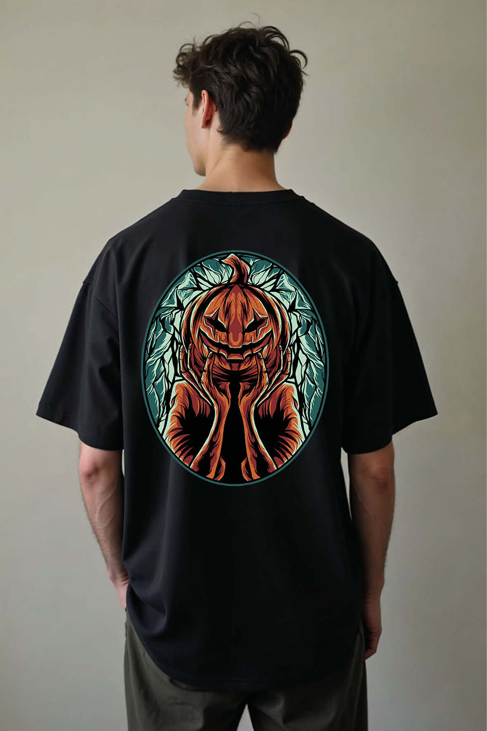 Thumbnail: Creepy Pumpkin Head Stylish Classic Unisex Oversized Drop Shoulder Tees