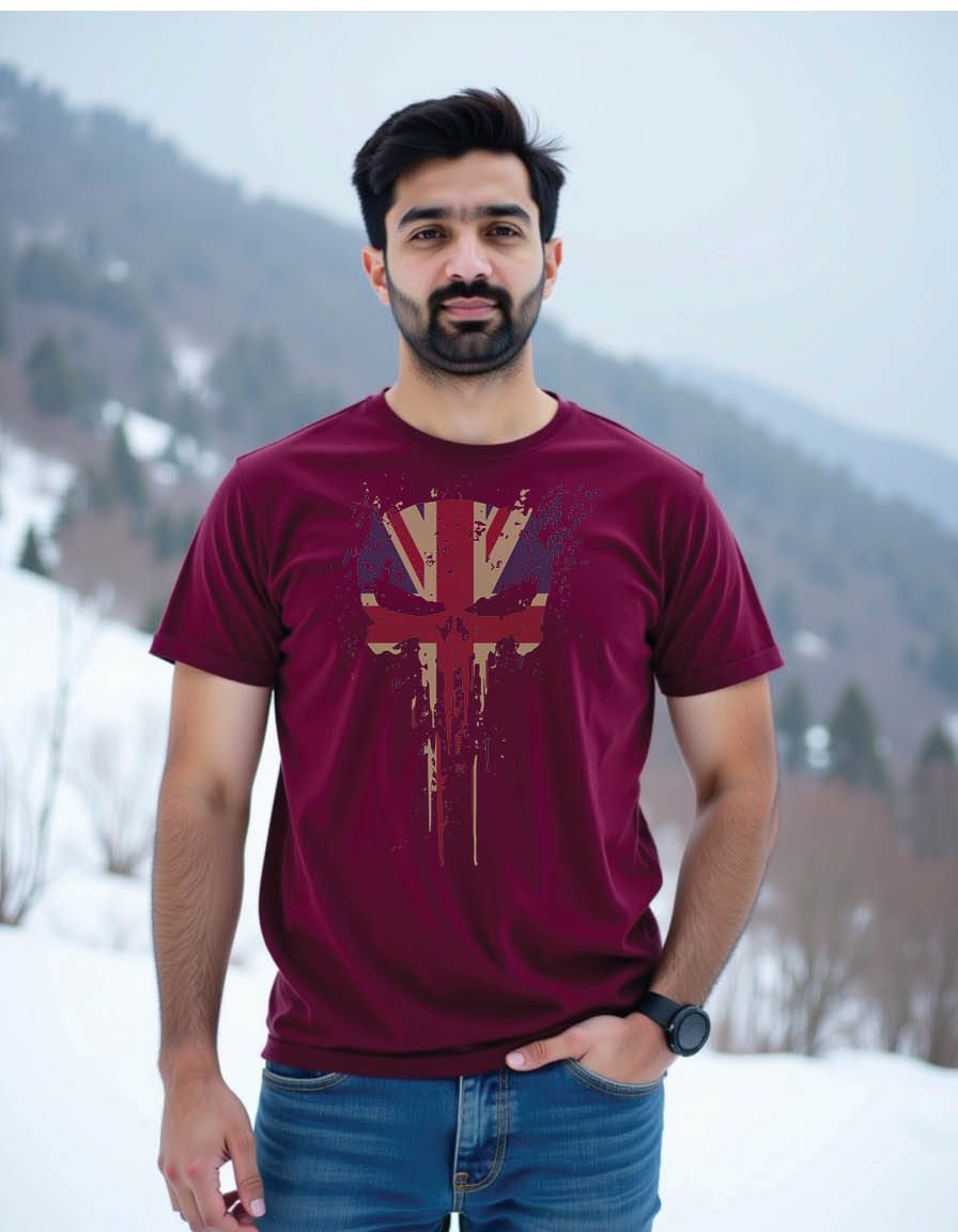 Thumbnail: skull head uk united kingdom flag with grunge mens printed graphic t shirt